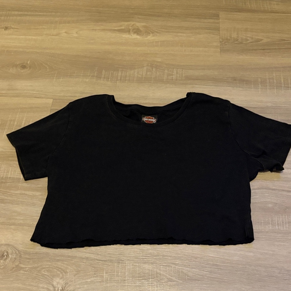 Harley Davidson Black Cropped Crewneck T-Shirt - Women